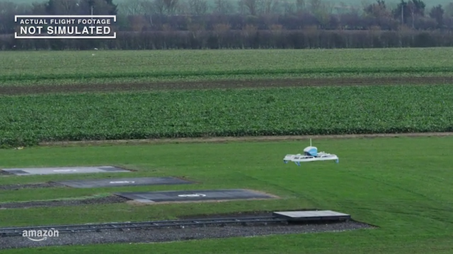  The drone takes off from its launching pad carrying the anticipated item to the nearby customer