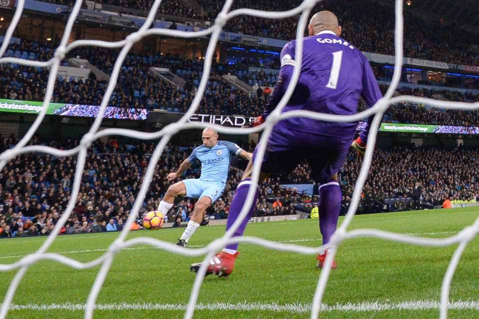  Pablo Zabaleta slots home past Watford 'keeper Heurelho Gomes