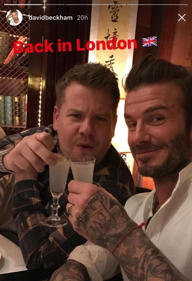  David Beckham and James Corden enjoyed a Christmas drink in London