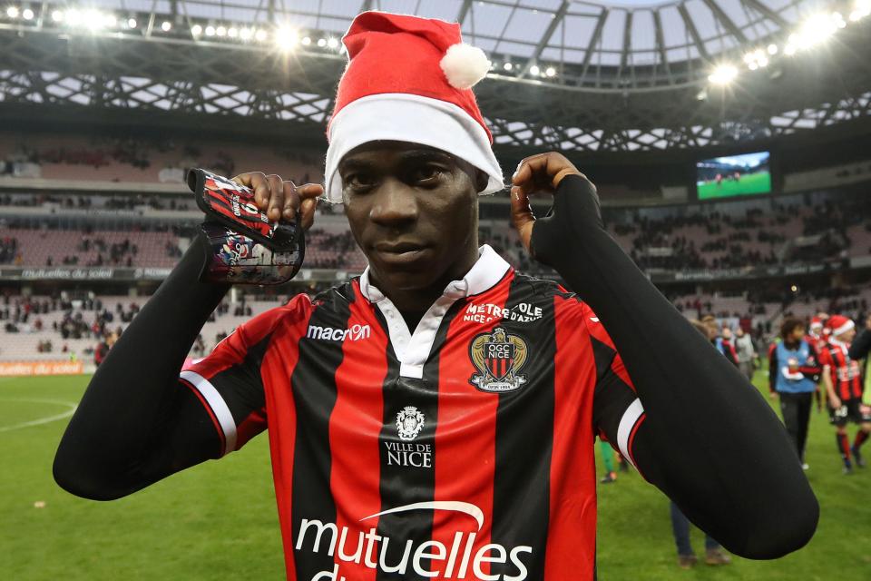  Mario Balotelli donned a Santa hat after sending Nice clear at the top of the table