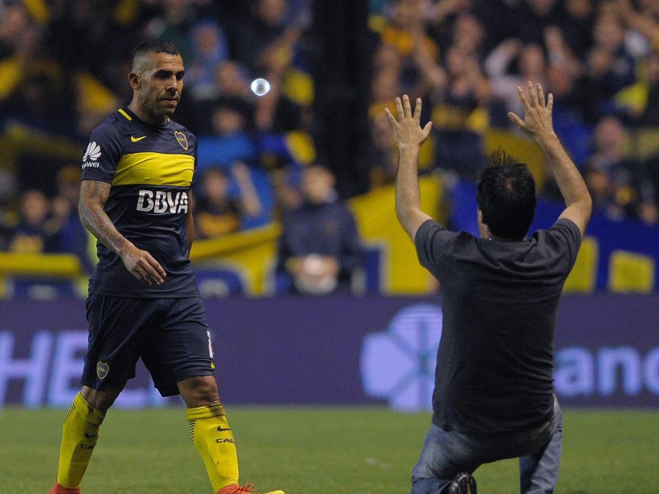  One supporter ran onto the pitch to meet his idol