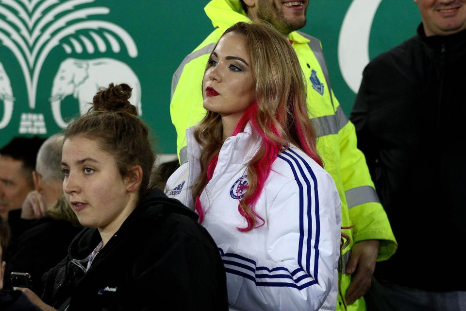  Emily Rogawski was once again at Goodison in her Chelsea coat... despite her side not playing