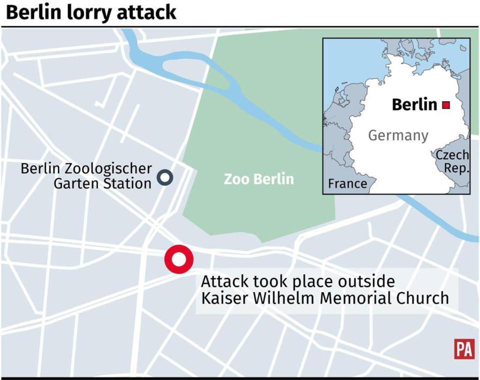  This shows where the lorry was driven through crowds at a Berlin Christmas market