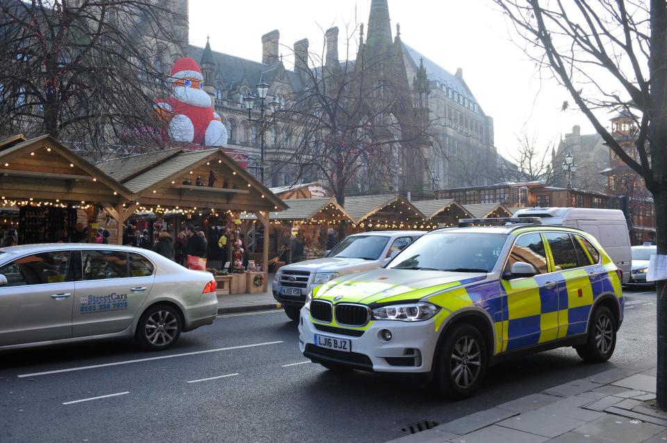  There was a heavy police presence at Manchester Christmas Market this morning