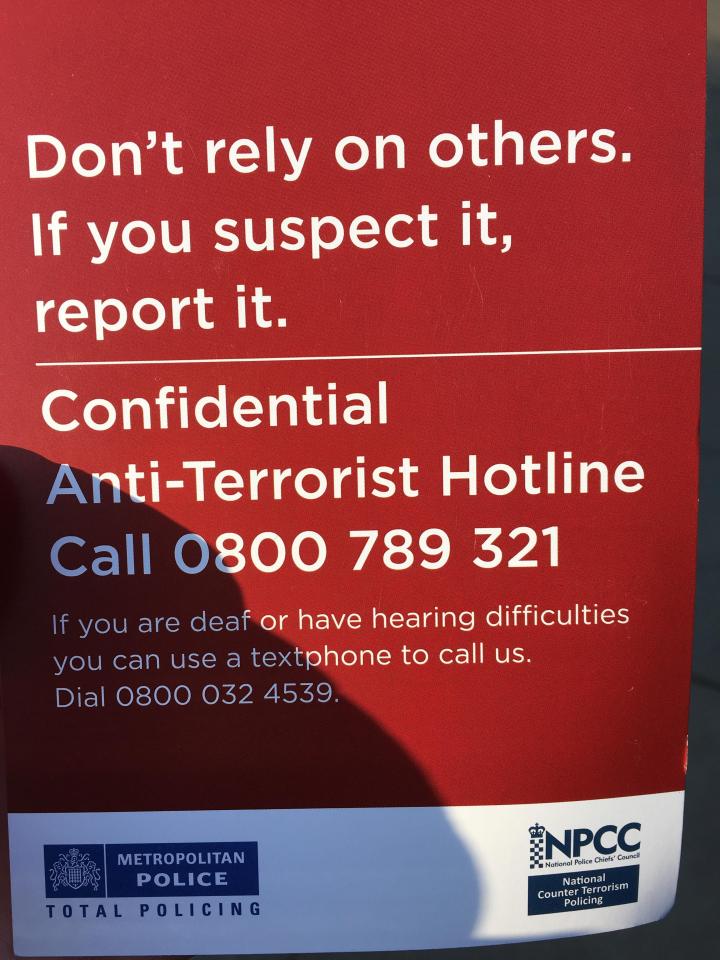  A poster handed out to members of the public at the Southbank Winter Festival this morning warning about the risk of terrorism