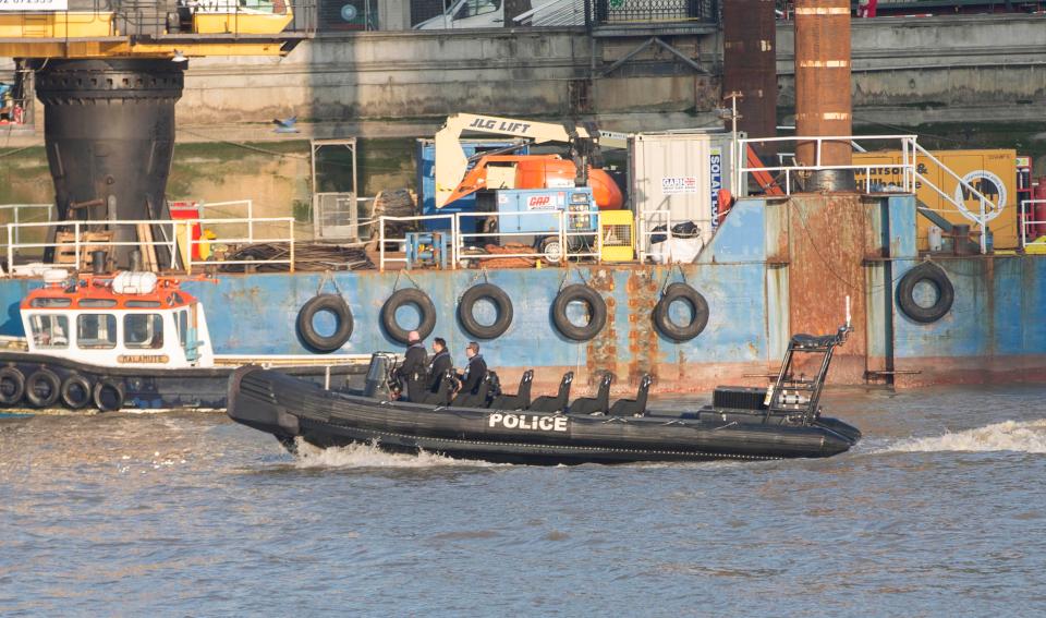  A police boat was spotted on the Thames in London today