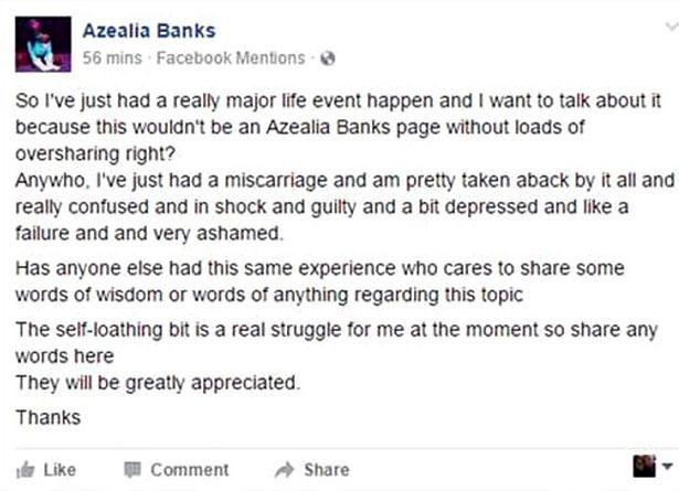  Azealia Banks shared the devastating news in a lengthy post