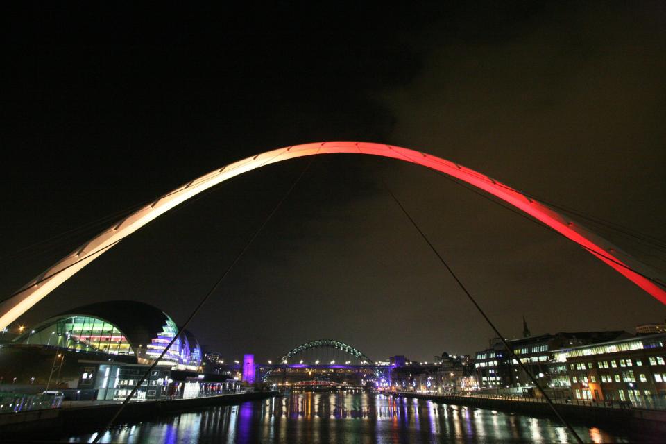  Gateshead Millennium Bridge also lit with the colours of the German flag