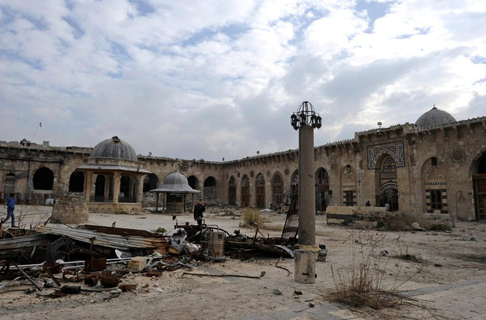 The bleak aftermath of four years of intense fighting on the historic site, with the burned out remains lying across the floor