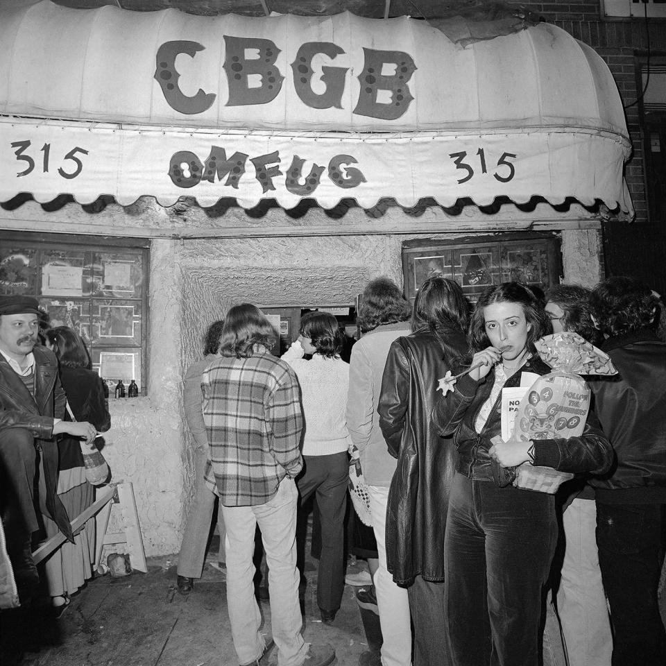  Partygoers queue outside a New York venue in the 1970s