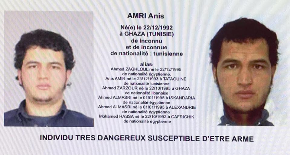  German authorities issued a wanted posted as they desperately tried to track down Amri this evening