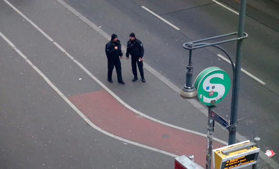  Officers continue to patrol the streets amid heightened security in Berlin following Monday's attack