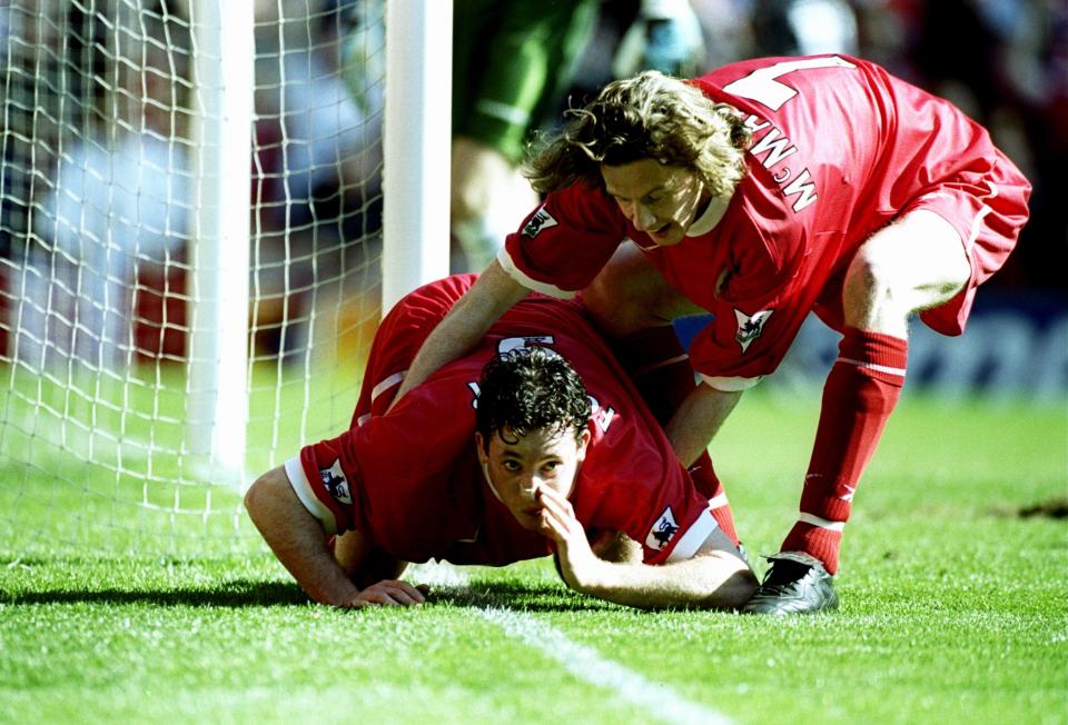  He had to be dragged of the floor by team mate Steve McManaman