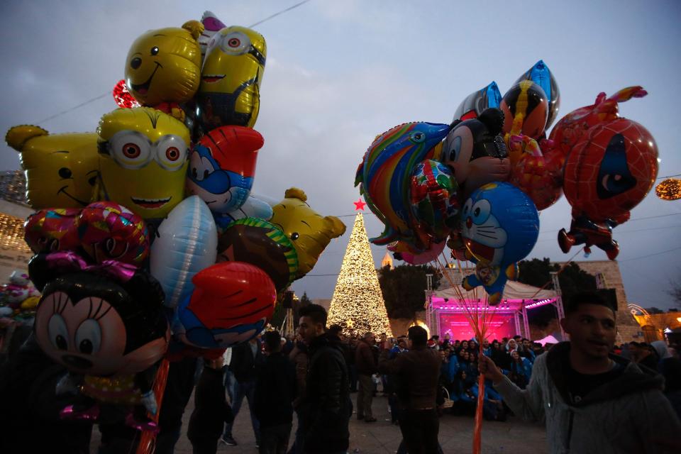  Street vendors were seen selling balloons in Manger Square, Bethlehem