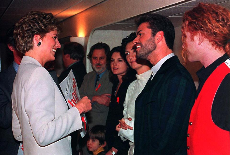  George Michael pictured with Princess Diana before the start of the Concert of Hope at Wembley Arena in London to mark World AIDS Day in 1993