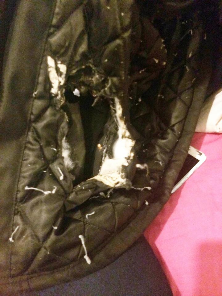  The £35-a-month Apple iPhone 6 burnt through the coat after it burst into a ball of flames