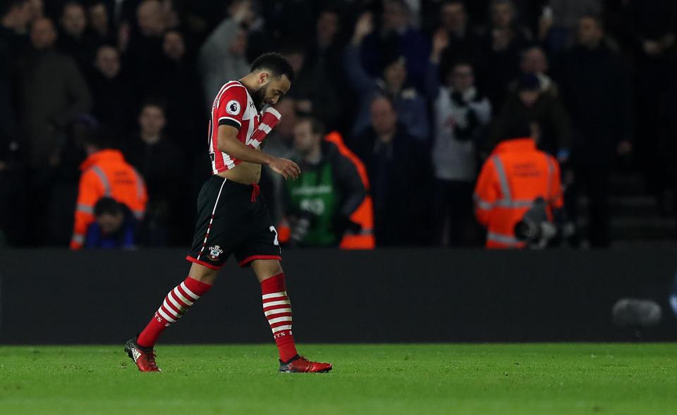  Nathan Redmond walked down the tunnel after seeing red for his challenge on Dele Alli