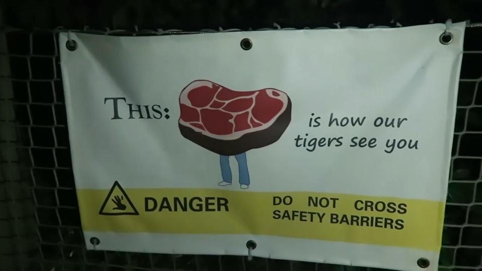  The group laughed when they came across this sign as they searched for the lions and tigers