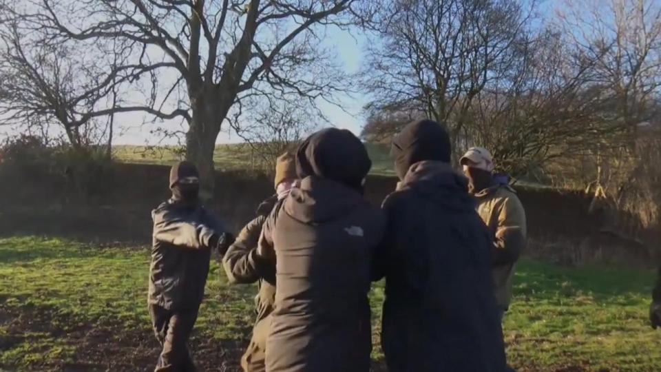  The scuffle was caught on video that was apparently filmed yesterday in Castlemorton, Worcs