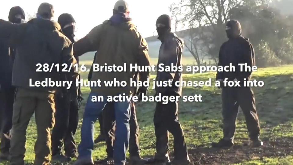  Video posted online by hunt saboteurs shows a clash with men who the protesters claim work for the Ledbury Hunt