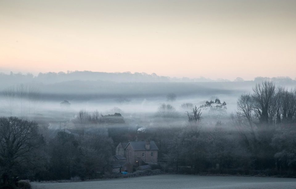  Thick fog blankets Kilmersdon in Somerset