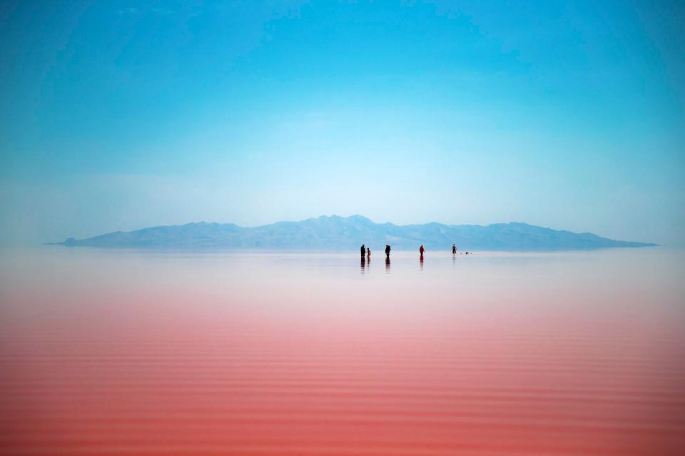  Iranians spend time in Urmia Lake near Urmia, north-western Iran