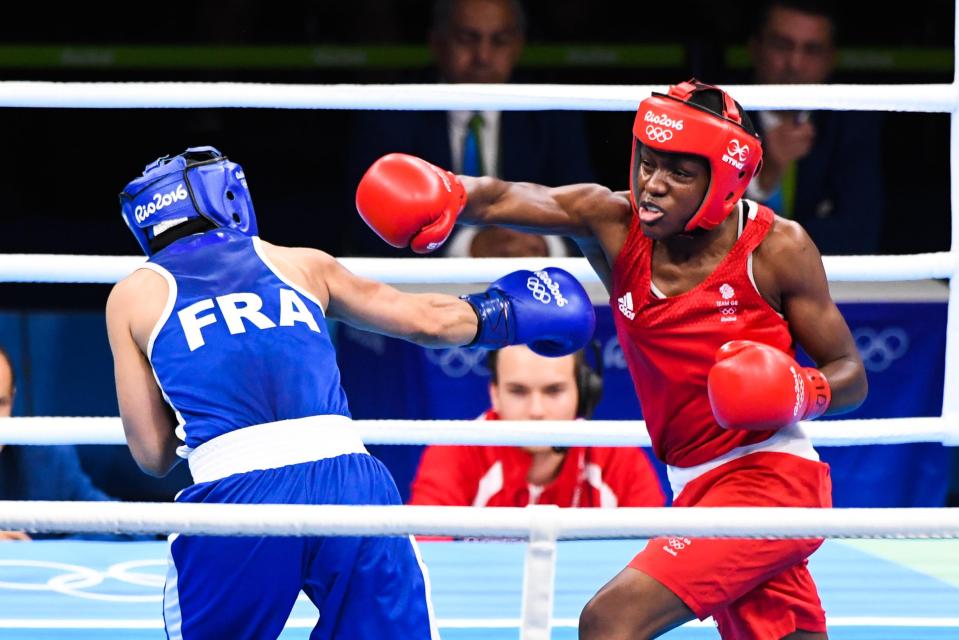  Nicola Adams in action against France's Sarah Ourahmoune during 2016 Rio Olympic Games