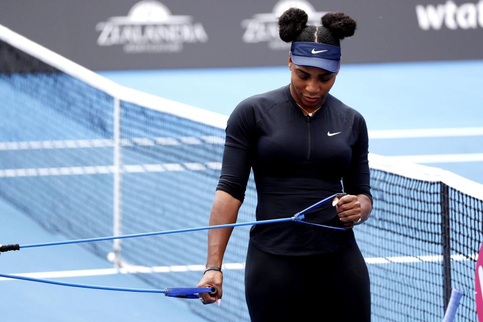  Williams seen during a training session at ASB Tennis Centre in Auckland Friday