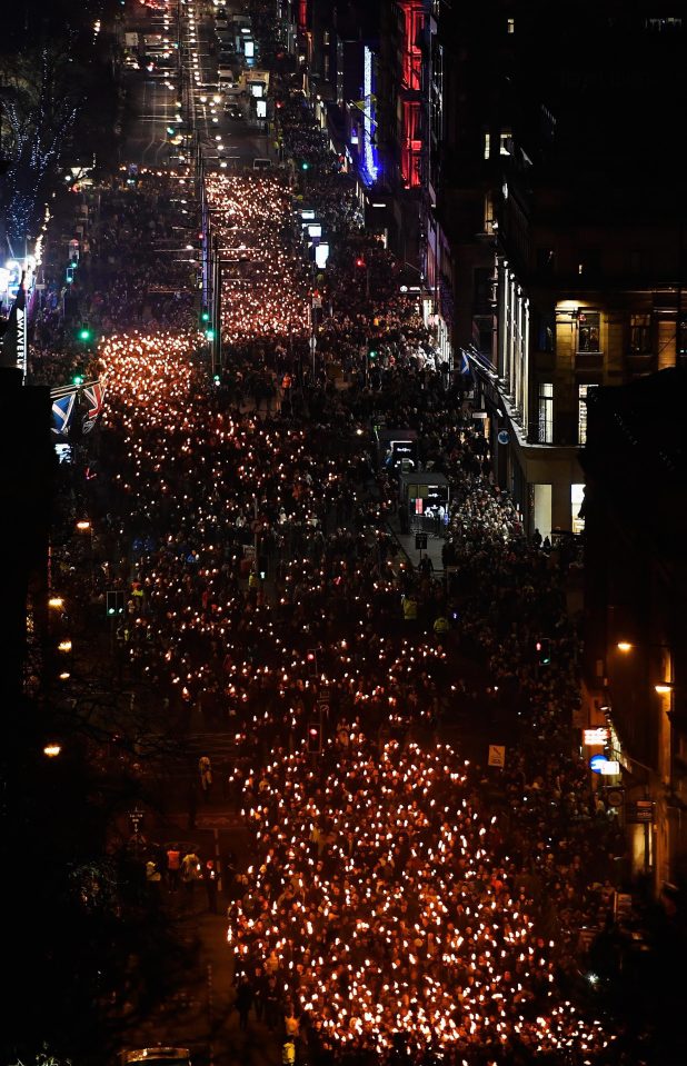  A general view during the torchlight procession as it makes its way through Edinburgh for the start of the Hogmanay celebrations