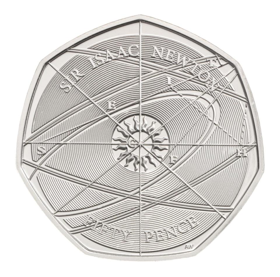  A new 50 pence piece commemorates Sir Isaac Newton, who discovered gravity