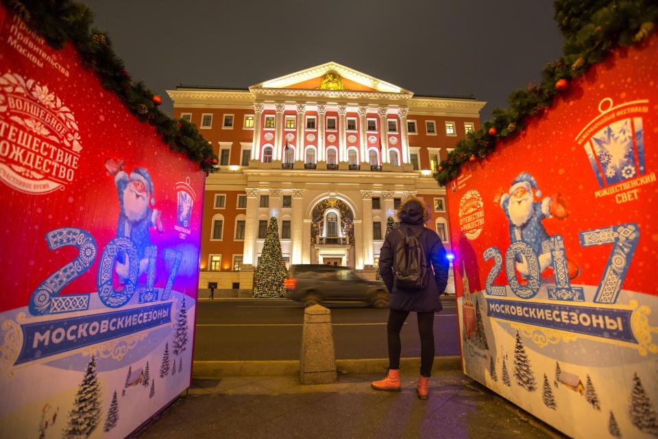  The offices of the mayor of Moscow in Tverskaya Street in central Moscow ready for the big celebration