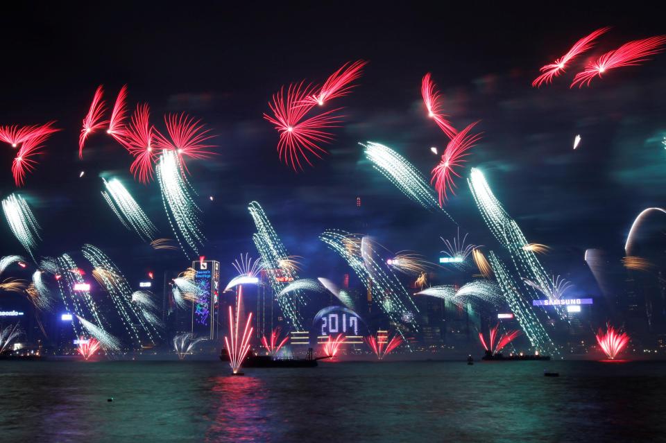  The display took place as it hit midnight in the Chinese city after 4pm GMT