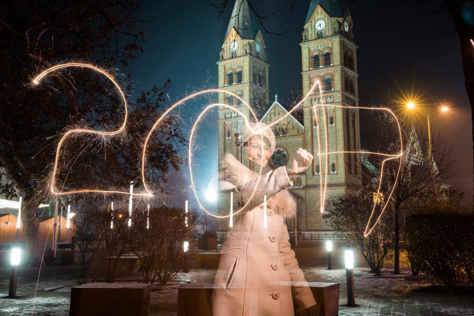  A young woman writes '2017' using a sparkler during the New Year's Eve celebrations in Nyiregyhaza, 245 kms east of Budapest, Hungary