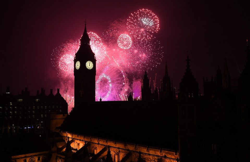  Big Ben and the London Eye are lit up by the jaw-dropping annual fireworks display in the capital city