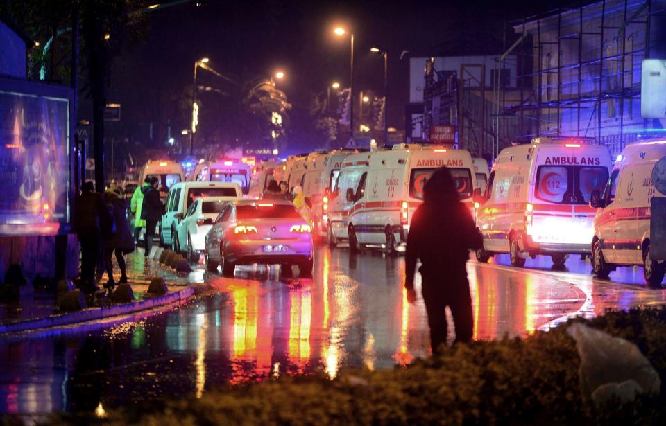  Ambulances arrive on the scene to take away the wounded last night