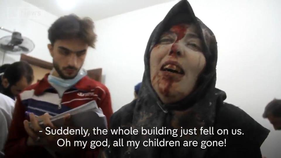  Um Fatima, Ayah’s mum, cries into the camera as she grieves the loss of her other children