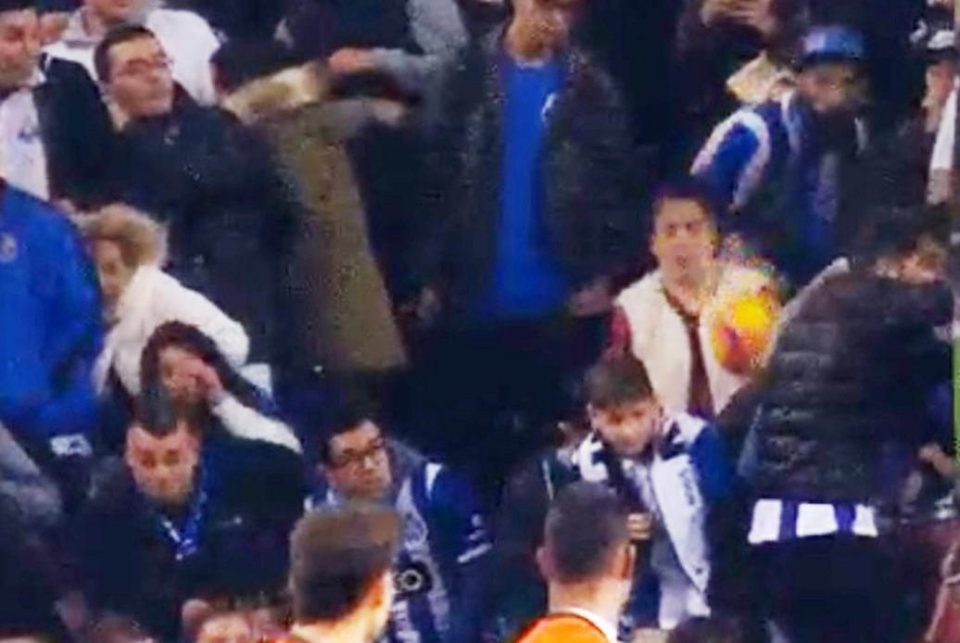  The supporter is hit square in the face