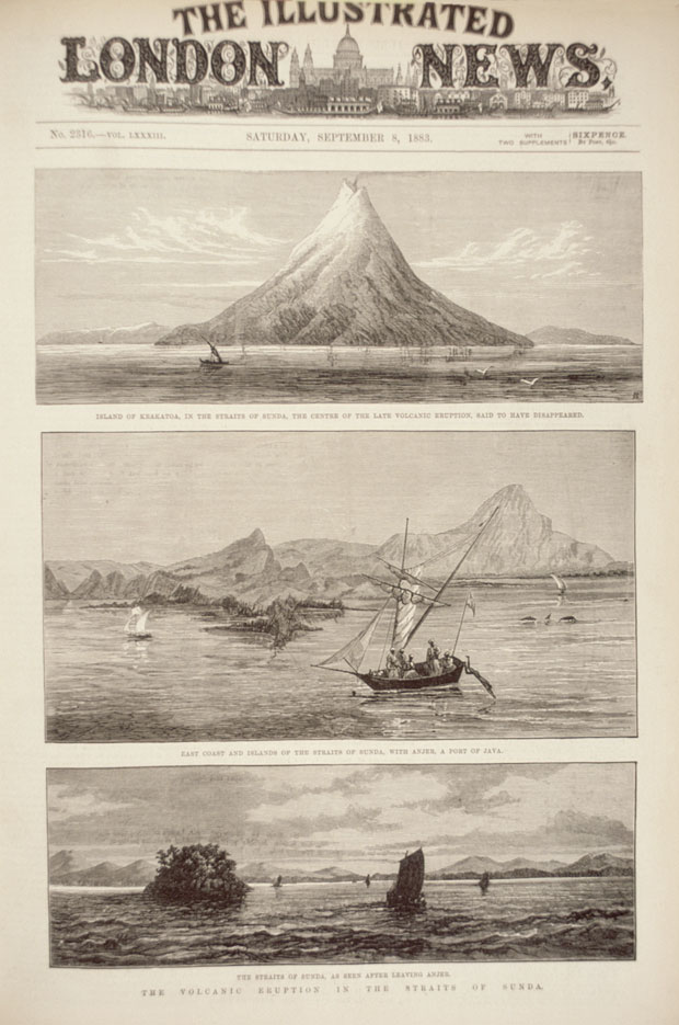  Now you see it . . . front page of the Illustrated London News from September 8, 1883, shows "before" and "after" images of the apocalyptic scene