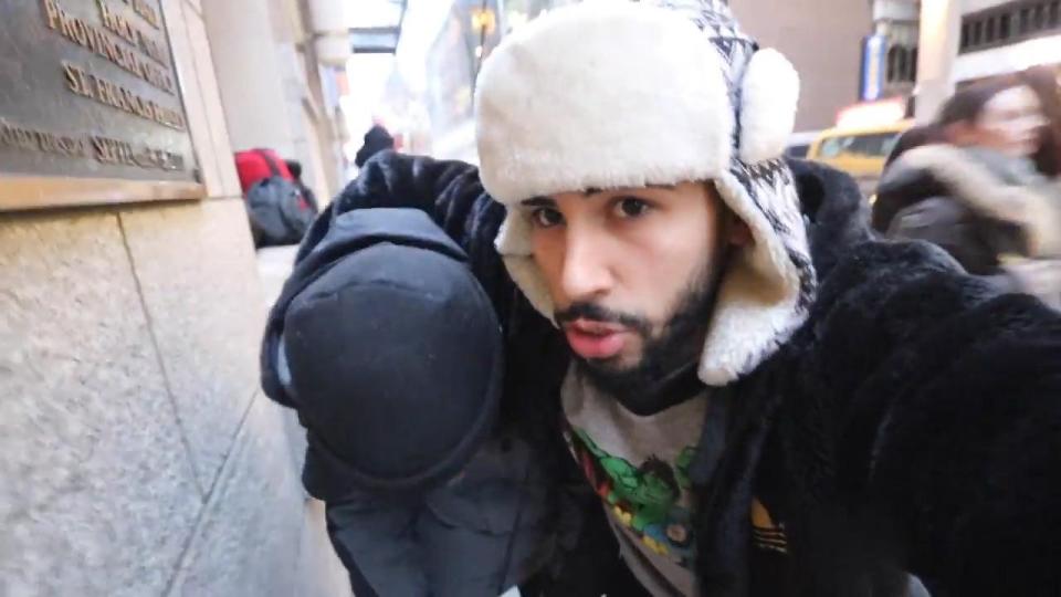  Adam Saleh assaults his pal Jason to prank homeless people in New York