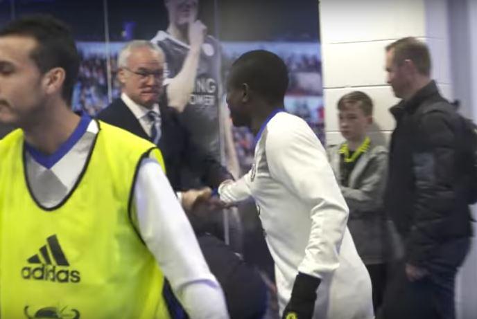  Claudio Ranieri shakes N'Golo Kante's hand as he returns to the King Power