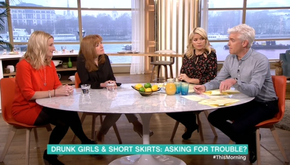  This Morning viewers were shocked by the results of a new survey that said people believe women wearing short skirts must shoulder responsibility if sexually assaulted