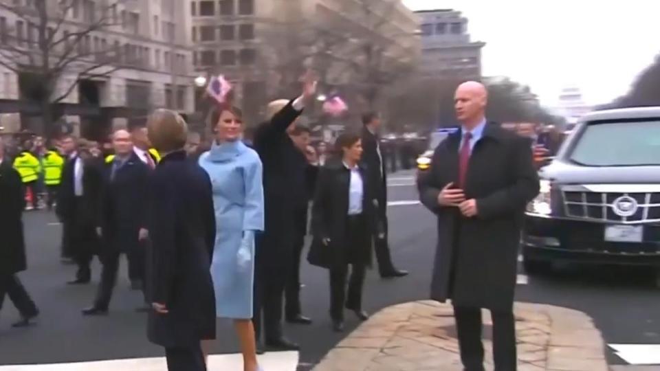  Security was tight during the official walk to the White House with agents surrounding the First Family