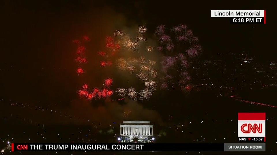  The fireworks display lit up the sky above Washington