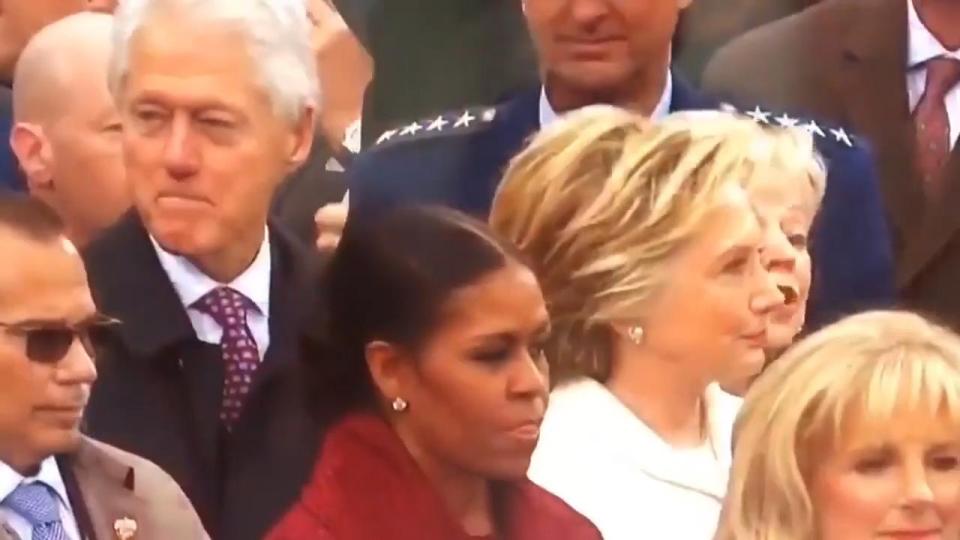  His wife appeared less than impressed when she spotted him supposedly staring at Melania Trump