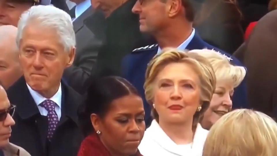  After Hillary spotted Bill supposedly staring at Melania, she looked away without uttering a word