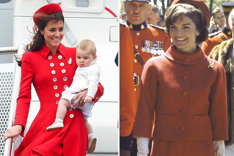  TRAVEL CHIC . . . Kate Middleton in New Zealand, 2014, and First Lady in Canada in ’61