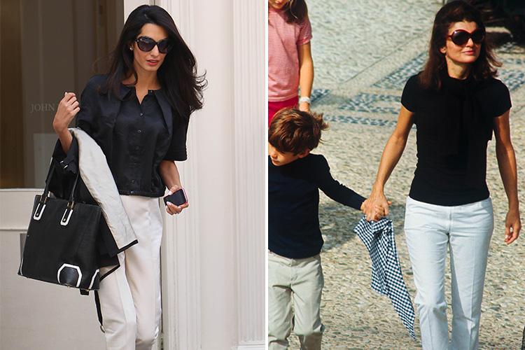  TIMELESS . . . Amal Clooney in 2014 steals Jackie’s 1968 look even down to the shades