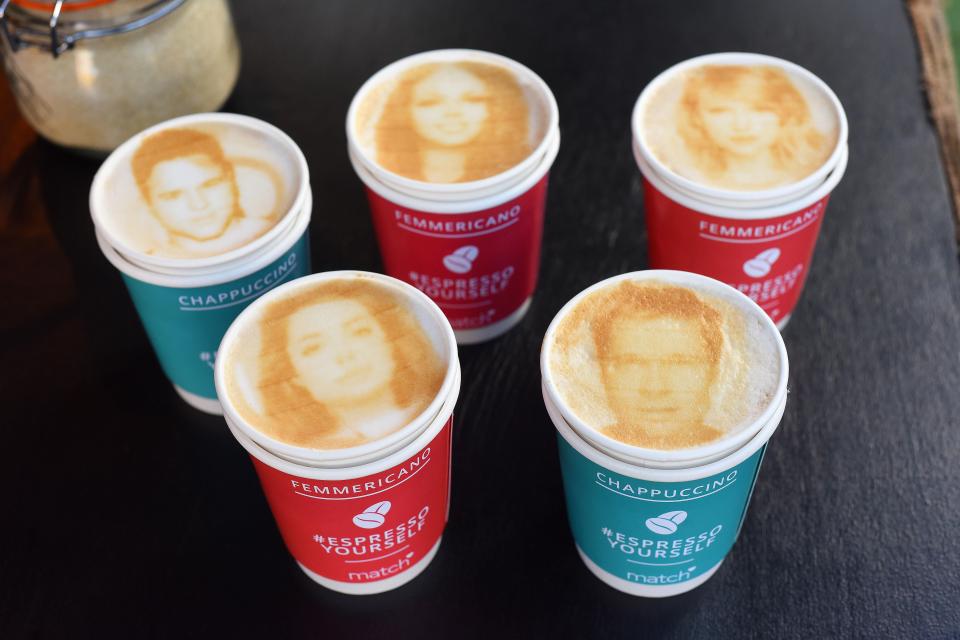  From clockwise top left: Olly Murs, Jesy Nelson, Taylor Swift, Brad Pitt and Angelina Jolie have all been made into frothy coffees