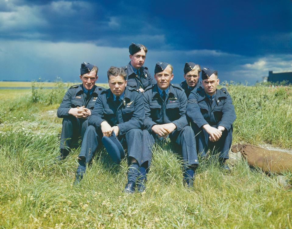  Johnny, far left, with RAF colleagues on July 22, 1943, said the gong would honour his World War Two comrades — including the 53 killed just 35 days before this photo was taken