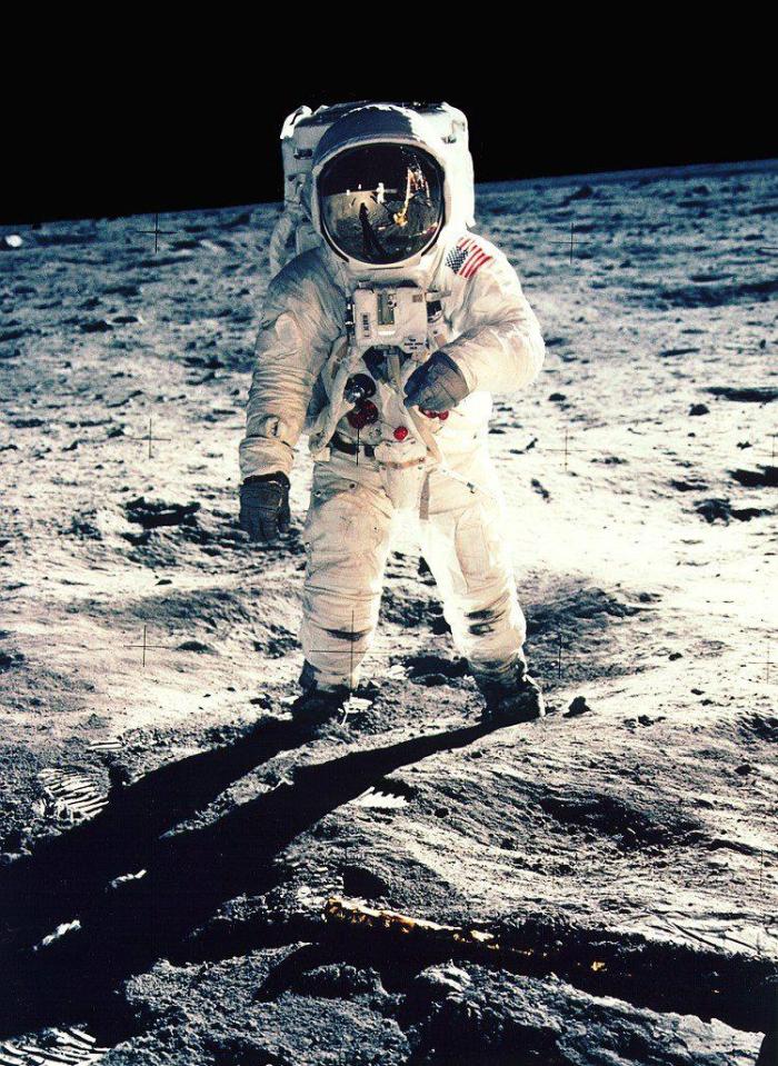  Apollo 11 astronaut Edwin 'Buzz' Aldrin standing on the surface of the moon